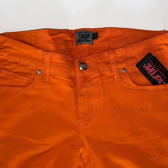 *Clearance* NWOT Hot Topic Tripp NYC Orange Skinny Jeans Junior Size 7 - Picture 2 of 5